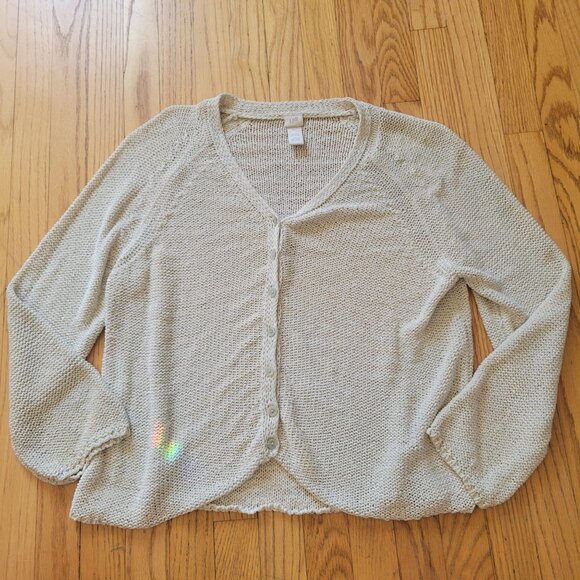 J. Jill Womens Beige Knit Button-Front Cardigan Sweater Size XL silk blend - Picture 4 of 5